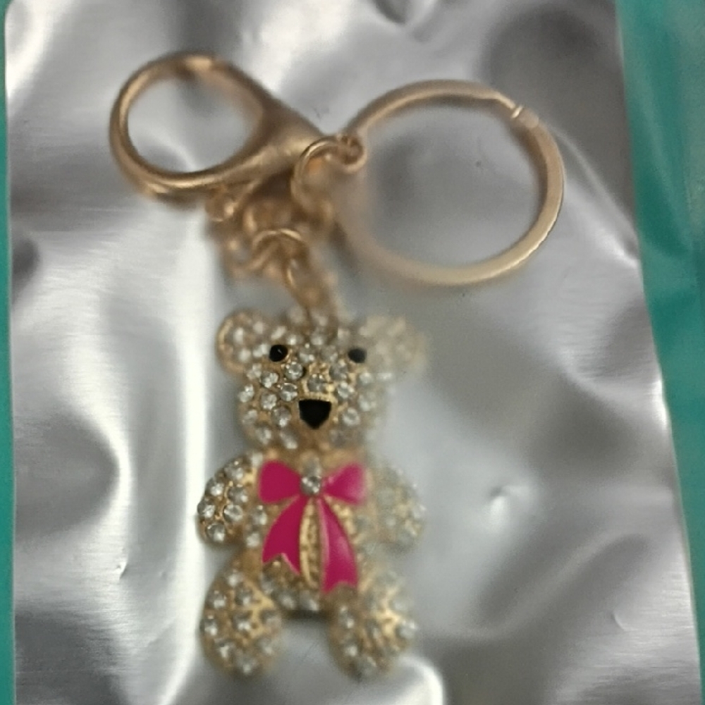 Gold and Pink Teddy Bear Bag Charm/Keychain